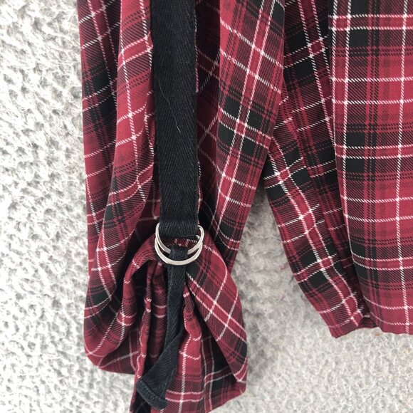 BB Dakota Jack Top Womens Medium Red Plaid Cropped Roll Tab Long Sleeve Button - Picture 5 of 11